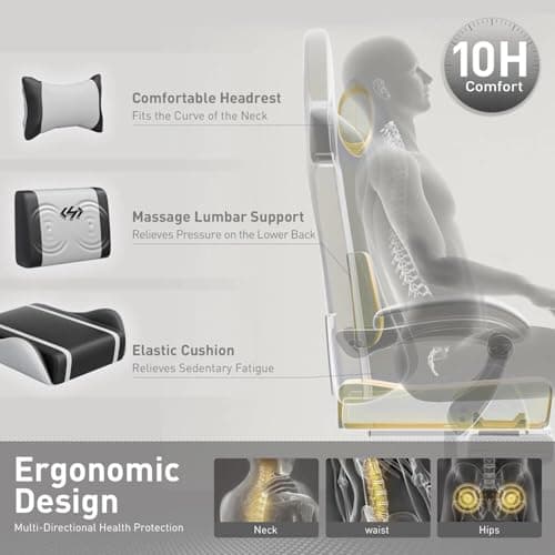 HLDIRECT Gaming Chair, Ergonomic Video Game Seat with 360° Swivel & Lumbar Massage, Computer Chair PU Leather Cushion for Adults Home/Office Use (Black & White)