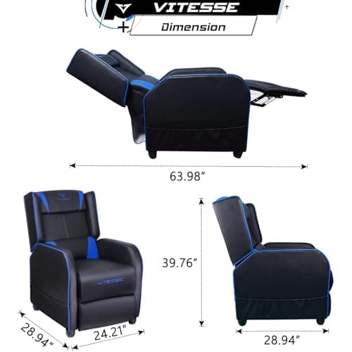 VITESSE VIT Gaming Recliner Chair Racing Style Single PU Leather Sofa Modern Living Room Recliners Ergonomic Comfortable Home Theater Seating, Blue.