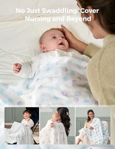 Breathable & Skin-Friendly 2-Layer Gauze Receiving Blankets, Swaddle Blanket for Baby Shower Gifts & Baby Registry Essentials Momcozy Muslin Swaddle Blankets, 3-Pack, Large 47"x47" Cuddle Buddies B0DRD4T9VZ