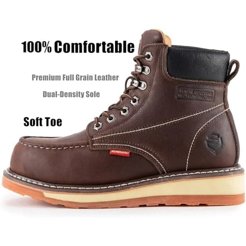 SUREWAY Mens Heavy Duty Soft/Composite/Steel Toe Work Boots for Men-Comfortable,GoodyearWelt,Full Grain Leather,6 in Wedge Moc Toe Construction Boots/Shoes