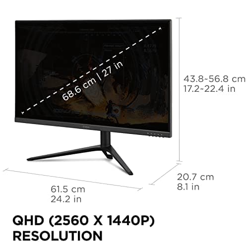 ViewSonic VX2728J-2K 27 Inch 1440p Gaming Monitor, IPS with 180Hz and 0.5ms for Smooth Gameplay, FreeSync Premium and G-Sync Compatible, Eye Care Technology, Advanced Ergonomics, HDMI, and DisplayPort
