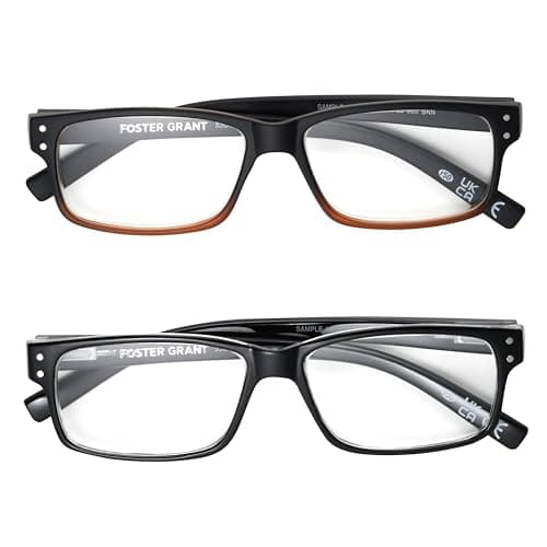 Foster Grant mens Rowan 2-pack Reading Glasses Square Reading Glasses