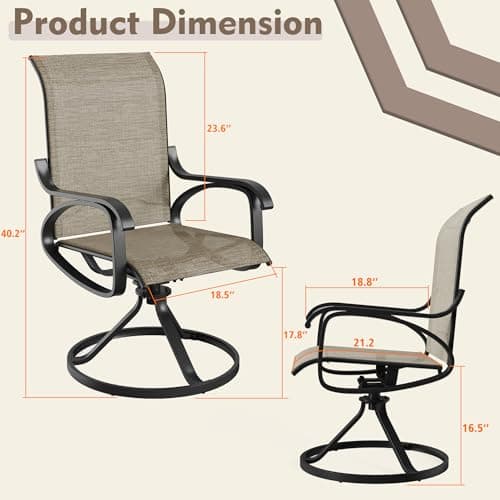 Patio Swivel Chairs Set of 4, All Weather Outdoor Rocking Chair with Textilene Breathable Back, Metal Frame, Patio Dining Chair for Backyard, Garde, Porch and Deck (4, Dark Brown)