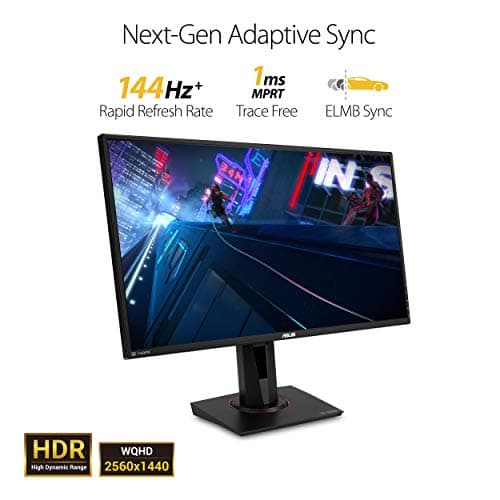 ASUS TUF Gaming 27" 2K HDR Gaming Monitor (VG27AQ) - QHD (2560 x 1440), 165Hz (Supports 144Hz), 1ms, Extreme Low Motion Blur, Speaker, G-SYNC Compatible, VESA Mountable, DisplayPort, HDMI,Black