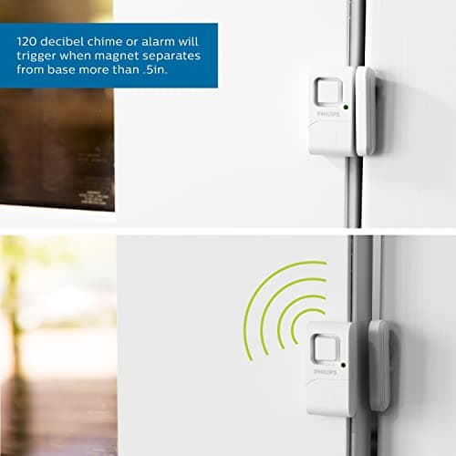 Philips Personal Security Window and Door Alarm, 4 Pack, DIY Protection, Burglar Alert, Wireless, Chime/Alarm, Easy Installation, Ideal for Home, Garage, Apartment, RV and More, LRM3320W/27