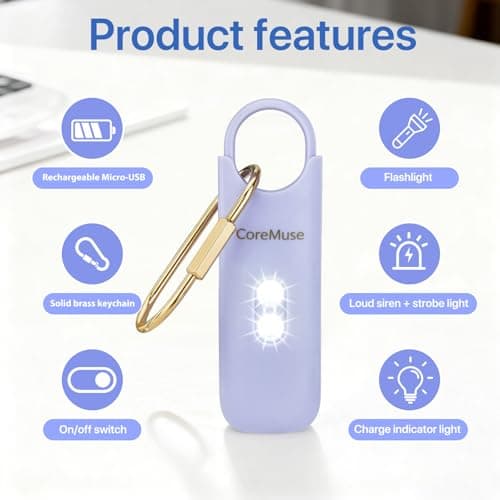 Personal Safety Alarm for Women – Panic Button 130dB Siren with Dual LED Strobe Flashlight, Rechargeable Self Defense Keychain for Night Walking, Campus, Travel Gifts for Women (Violet) B0FX35T8LD