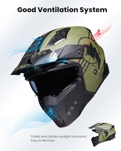 ILM Open Face Motorcycle 3/4 Half Helmet for Men and Women, Vintage Retro Helmet with Visor for Moped ATV Cruiser Scooter DOT Model Z302(Army Green,X-Large)