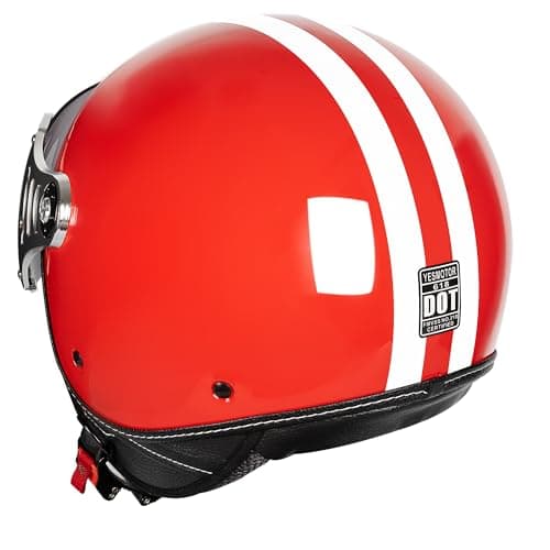 Yesmotor 3/4 Motorcycle Helmets Retro Open Face Vespa Scooters Helmet with Clear Visor for Men and Women- DOT Approved