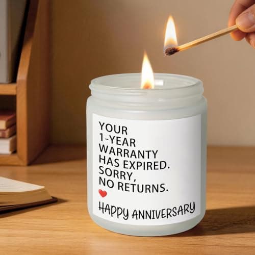 1 Year Anniversary Couple Gifts for Boyfriend Girlfriend, Happy One Year Wedding Anniversary Funny Gifts for Men Women Husband Wife, Romantic First 1st Year Marriage Gift for Her Him Scented Candle B0GT8YSWNK