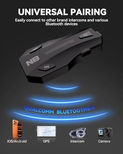 N8 8 Riders Mesh Motorcycle Helmet Communication System, Motorcycle Bluetooth Headset V5.4 with Audio Multitasking/Music Sharing, 45mm Helmet Speakers Intercom for ATV/Snowmobile/Ski, 1 Pack