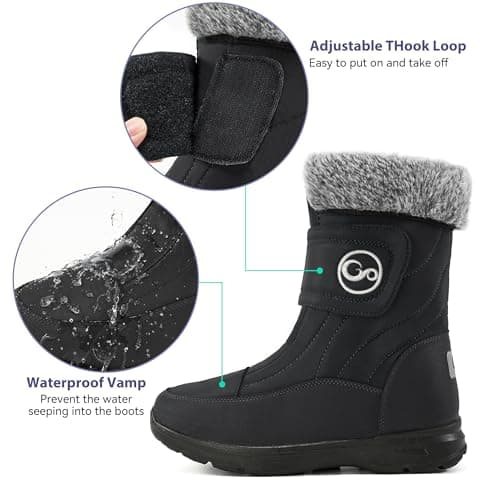 Almusen Snow Boots for Womens Winter Shoes: Warm Fur Lining Mid Calf Boots Women Anti Slip Waterproof Hook Loop Comfortable Outdoor Boot
