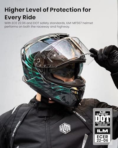 ILM Motorcycle Helmets DOT ECE Dual Visor Street Racing Helmet Full Face Powersports Cascos for Men Women Model MF567(Cobra Camaleon Purple, L)