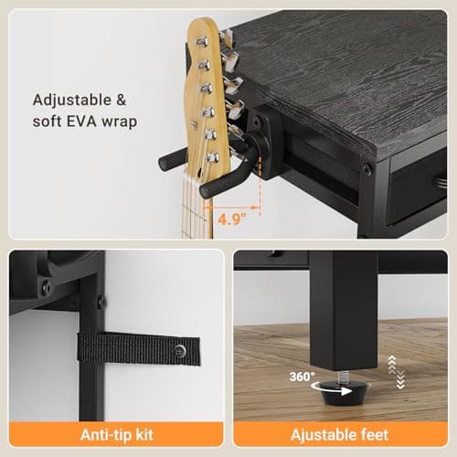 ELYKEN Guitar Stand, Guitar Rack with 2 Hangers and Storage Drawers for Guitar Accessories, Multiple Guitar Holder for Acoustic Electric Guitar, Bass, Ukulele, Instrument, Music Studio, Black