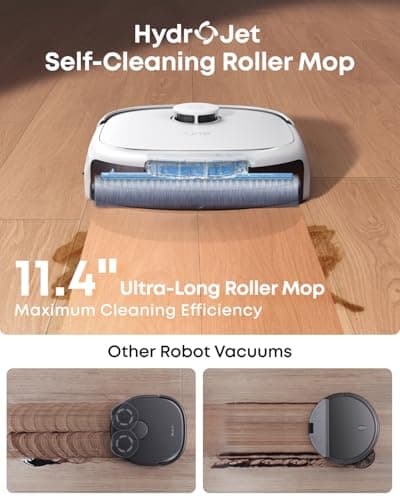 eufy Robot Vacuum E25, HydroJet System with Roller Mop, 20,000 Pa Turbo Suction, All-in-One Robot Vacuum and Mop Combo, Edge-to-Corner Cleaning, Zero-Tangle Design, AI Obstacle Avoidanced, White
