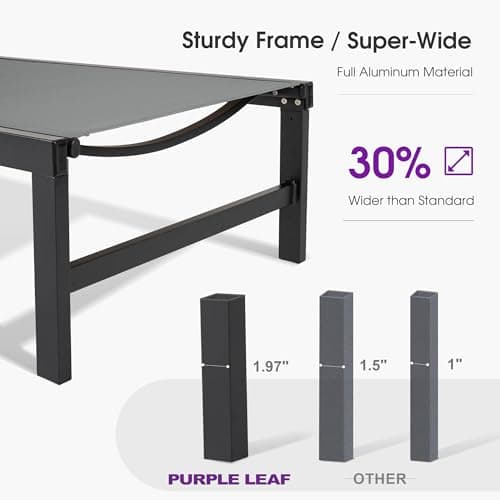 PURPLE LEAF Outdoor Chaise Lounge Chairs Set Recliner Adjustable Chair with Wheels and Table for Poolside Beach Patio Aluminum Reclining Sunbathing Lounger, Grey