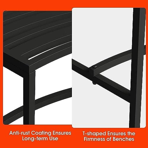 Heavy Duty Curved Fire Pit Bench Set of 4, Metal Outside Seating, Outdoor Steel Backless Benches for Garden, Patio, Porch, Backyard, Plant Stand