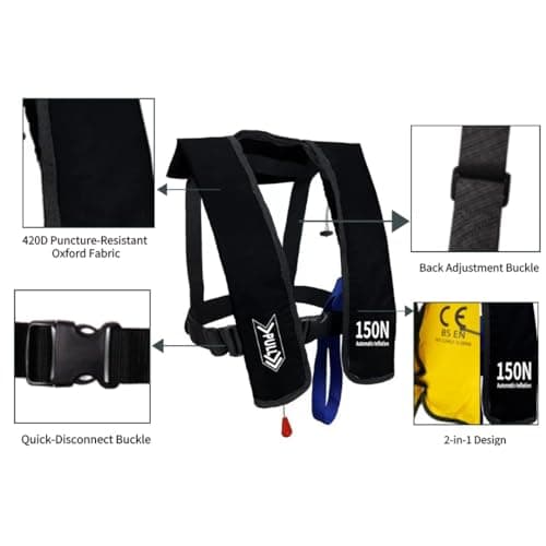 Automatic Inflatable Life Jacket | Low Profile PFD for Adults | Compact Design Self Inflating Life Vest | Supports up to 330 lbs