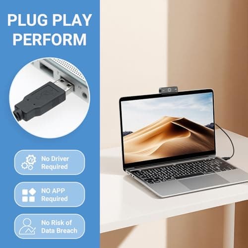 Webcam for PC, HD 1080P USB Plug-and-Play Computer Web Camera, High Definition Webcam for Desktop Laptop, Ideal for Online Class, Video Conference, Live Streaming & Gaming