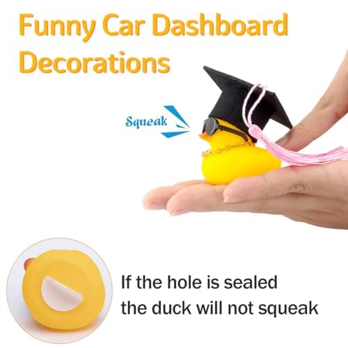 wonuu Car Dashboard Decor Graduation Hat Rubber Duck, Car Ducks Ornaments with Mini Hat Necklace Sunglasses Scarf (Black) B0CSYPZJK4