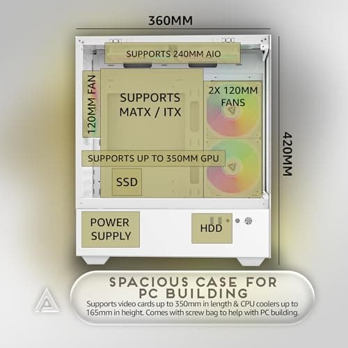 Apevia Phantom-MESH-WH Phantom Micro-ATX Dual-Chamber Mesh Gaming PC Case w/ 5X 120mm ARGB Fans, 366 RGB Modes, Mesh Airflow Performance Front Panel, 240mm Radiator Support, 2X USB3.0, HD Audio, White