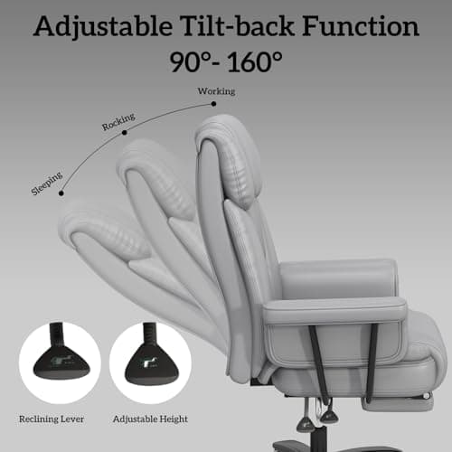 GYI Criss Cross Chair with Wheels, 160°Big and Tall Reclining Office Desk Chair with High Back, Wide Seat, Arms, Footrest, Grey