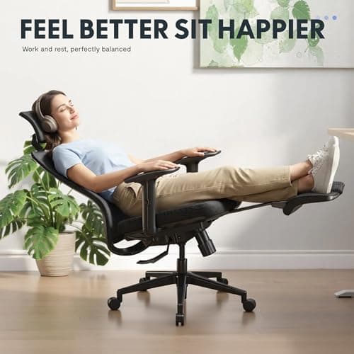 FLEXISPOT OC3 Cloud Ergonomic Office Chair with Footrest, High Back Computer Chair with Adjustable Lumbar Support/2D Headrest, Desk Chairs for Home Office Gaming Working, Black,Foam Seat,Cloud-F