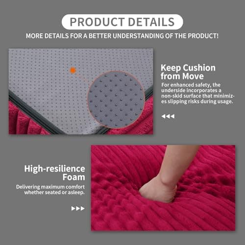 Rattaner Corduroy Chaise Lounge Chair Couch Indoor Boneless Oversized High-Density Sponge Soft Sofa, Red