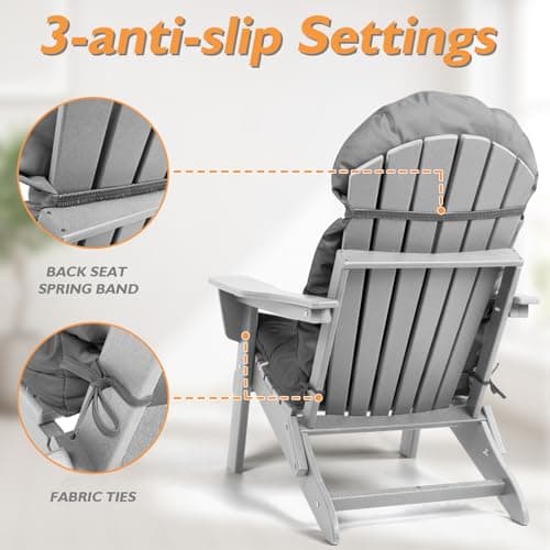 Adirondack Chair Cushions Set of 4, Outdoor Rocking Chair Cushions, Water Resistant Glider Rocker Chairs Replacement Cushions Set with Straps