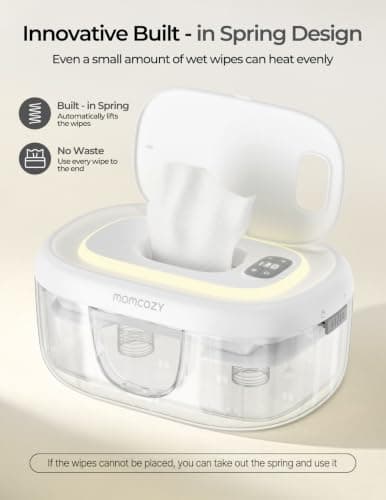 Wipe Warmer with Night Light, Fast and Even Heating, 4 Adjustable Temperature Modes, Baby Shower & Registry Must-haves, Grey Momcozy Baby Wipe Warmer, Innovative Spring Design,Large Capacity Dispenser B0FZKLFGJ1