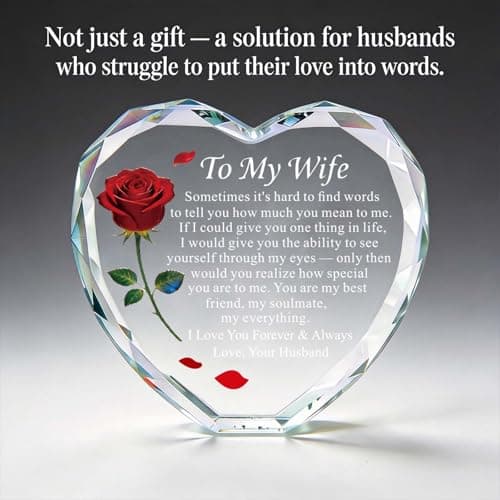 Wedding Anniversary Birthday Christmas Valentine's Day Gift from Husband, To My Wife, K9 Crystal, Color Changing LED Romantic Gifts for Wife Crystal Heart Rose Keepsake LED Base B0GV7TXQF4