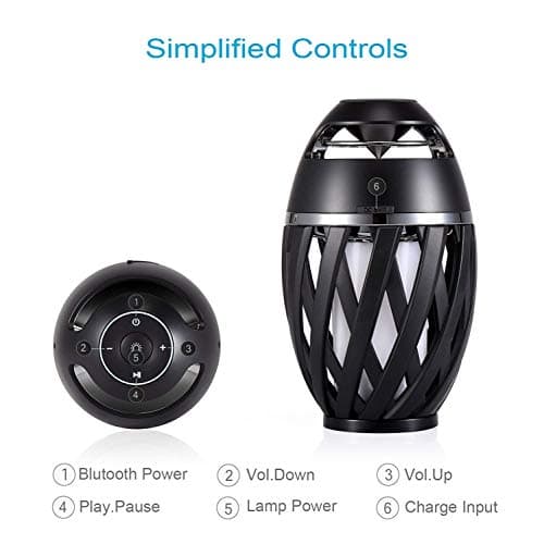 DiKaou LED Flame Outdoor Table Lamp Torch Table Lamp with Blutooth Speaker, Rechargeable Ambience Lantern with Flickers Warm Light for Patio/Porch/Home Decor, Best Gift for Men Women Teens Kids B07QQNST7B