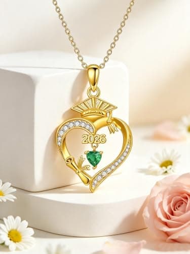 Graduation Gifts for Women Her, 18K Gold Heart Birthstone Necklace, Inspiring Grad Pendant College Seniors High School Graduations Jewelry Gifts B0H98Q1TH9