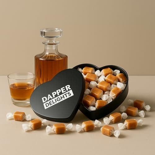 Kiri & Sons Soft Chewy Caramel Whiskey Candy, Premium Gourmet Tin Gift for Father's Day, Black Tin – Salted Caramel