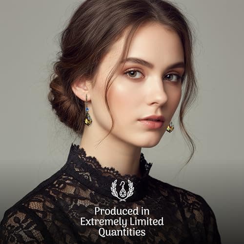 HisJewelsCreations Antique Inspired Vintage Victorian Dangle Drop Earrings for Women - Colored Austrian Crystal Leverback Earrings - Jewelry Gift for Her