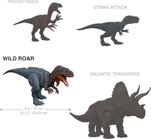 Mattel Jurassic World Wild Roar Afrovenator Dinosaur Action Figure Toy, Attack Action & Lights & Roar Sound, Scan Code for Digital Play