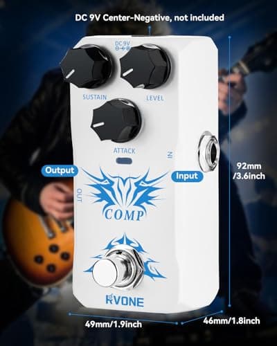 RVONE Analog Compressor Pedal Guitar/Bass, Studio-Grade Guitar Pedal Compressor, Guitar Effects Pedal for Electric Guitar Bass, True Bypass & Aluminum Case