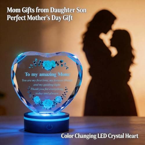 Premium K9 Crystal, Laser Engraved, 6-Color USB LED Base, Gift Box Packaging, Perfect Present for Birthdays & Christmas Crystal Heart Keepsake for Mom, Color Changing LED, Mothers Day Gift B0GS15MD5Z