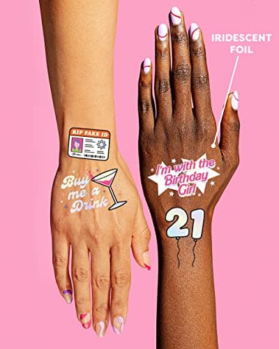 Party Decorations, Fun, Bday Girl, RIP Fake ID, HBD, Disco Cowgirl, Twenty One Tiara xo, Fetti 48pc 21st Birthday Temporary Tattoos | Finally 21 Bday Party B0B78DMSR7