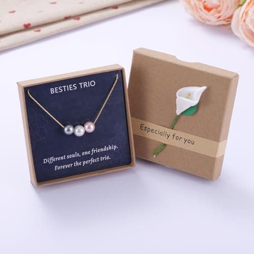 Kvekstio 8mm Pearl Pendant Necklace Gift for Women, Elegant Three Pearls Jewelry for Birthday, Christmas, Friendship Day