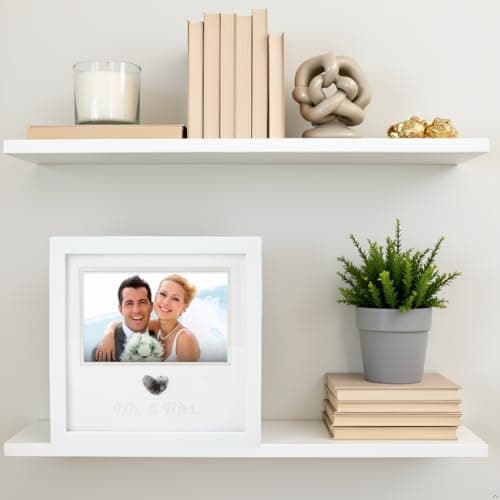 Pearhead Heart Thumbprint Photo Frame and Ink Kit, Wedding Keepsake Registry or Reception Idea, Clean-Touch Pad Included, Bridal Shower Gift, Wall Mount or Tabletop Display, 4x6 Photo, White