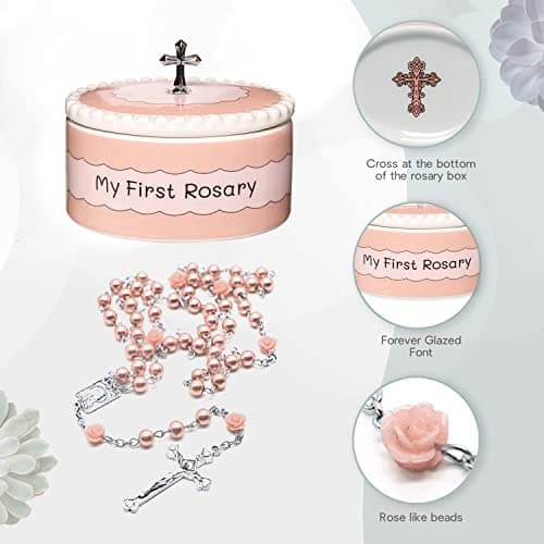Girls My First Pink Rosary & Keepsake Box, Catholic Baptism Gifts for Baby Girl or Dedication Baptism Gifts for Girl or Kids
