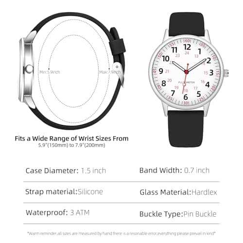 TWOPTION Nurse Watch for Women Waterproof Analog Silicone Watch with Second Hand Nursing Watch
