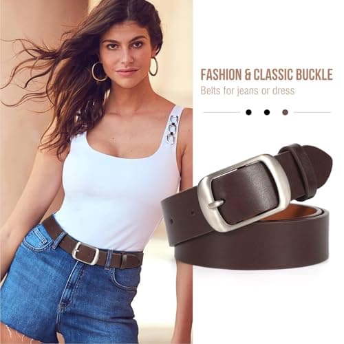 VONMELLI 2 Packs Women Leather Belts for Jeans Fashion Leather Ladies Waist Belt