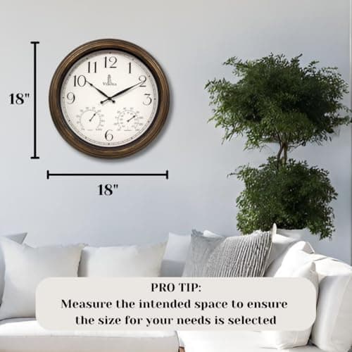 Outdoor Clocks for Patio Large Waterproof with Thermometer - 18 inch Indoor Outdoor Wall Clock with Temperature and Humidity Combo - Weatherproof, Accurate & Easy to Read for Pool, Garden & Home Decor