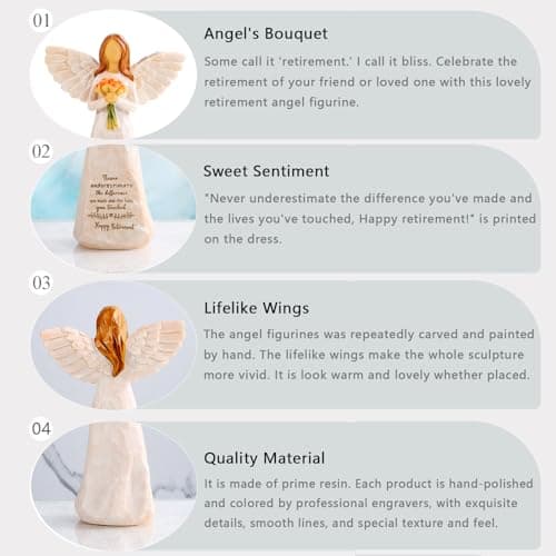 Retirement Gifts for Women, Happy Retirement Party Decorations, Retired Gifts for Teachers Coworkers Nurses Friends Sisters Retirement Gift for Woman, 5.5” Resin Angel Figurine - Retirement Gifts B0DF368QNW