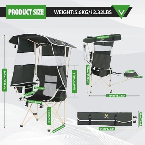 Nice C Chair with Canopy, Umbrella Chairs, Chair with Shades, Sports Chairs, w/Removable Footrest, Cooler Bag, Cup Holder for Camping, Fishing, Sports, Soccer, Beach (1-P Green)