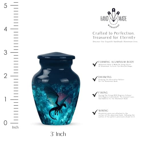 Dragon Small Memorial Urns for Human Ashes Adult Man - Keepsake Green Funeral Urn for Ashes for Women - Mini Blue Burial Urn for Mom & Dad - Cremation Urns for Human - 3 Inch B0FCMK3X17