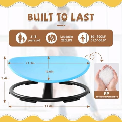 Zhenx Spinning Chair for Autistic Kids (3-18 Years), Sensory Swivel Chair for Teens with ADHD/Autism – 21×19 Inch 220LBS Weight Capacity Seat – Sit and Spin Calming Toy for Body Balance (Blue)