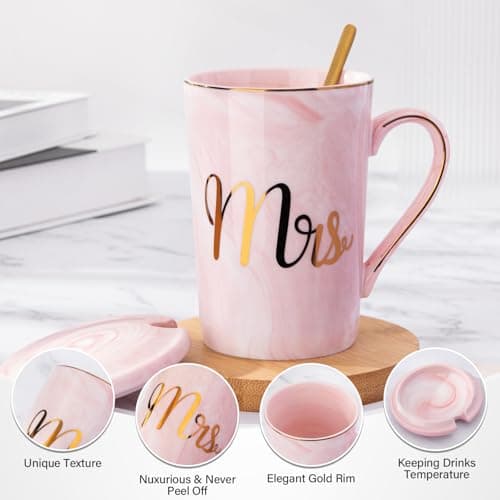 Gifts for Anniversary Bride and Groom, 14oz Ceramic Mr and Mrs Mug Set with Real Gold Foil, Greeting Card, Gift Box Biching Wedding Gifts for Couples 2026, Bridal Shower Engagement Gift B0CF3SG6DX
