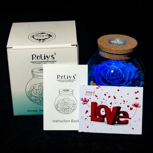 Preserved Real Roses with Colorful Mood Light Wishing Bottle, Eternal Rose,Never Withered Flowers, Table Decor,Christmas Anniversary Valentine's, Blue 4.3inch, 1pcs B07DT2GBT2